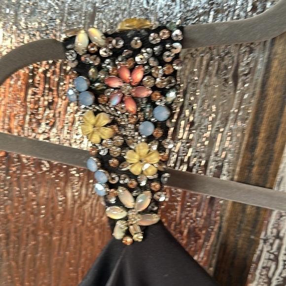 Mac Duggal Floral Strap High Slit Black Maxi Dress Size 0 Stretch 77830 Formal - Picture 7 of 11